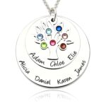 Silver Family Tree Necklace with Birthstones for moms
