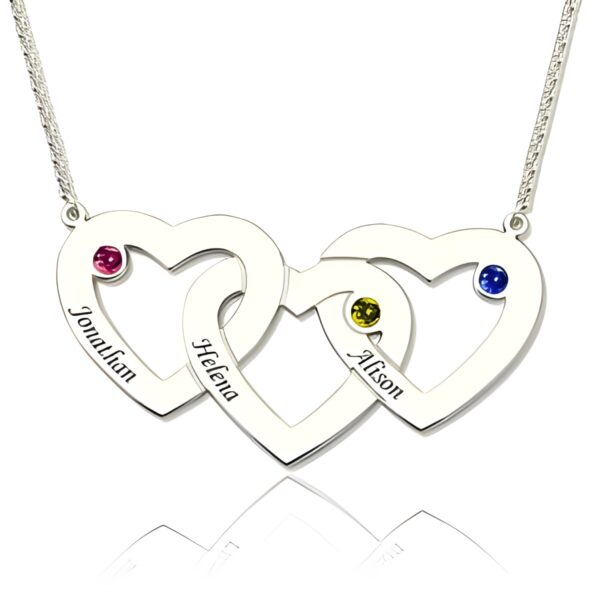 Intertwined hearts birthstone name necklace for loved ones
