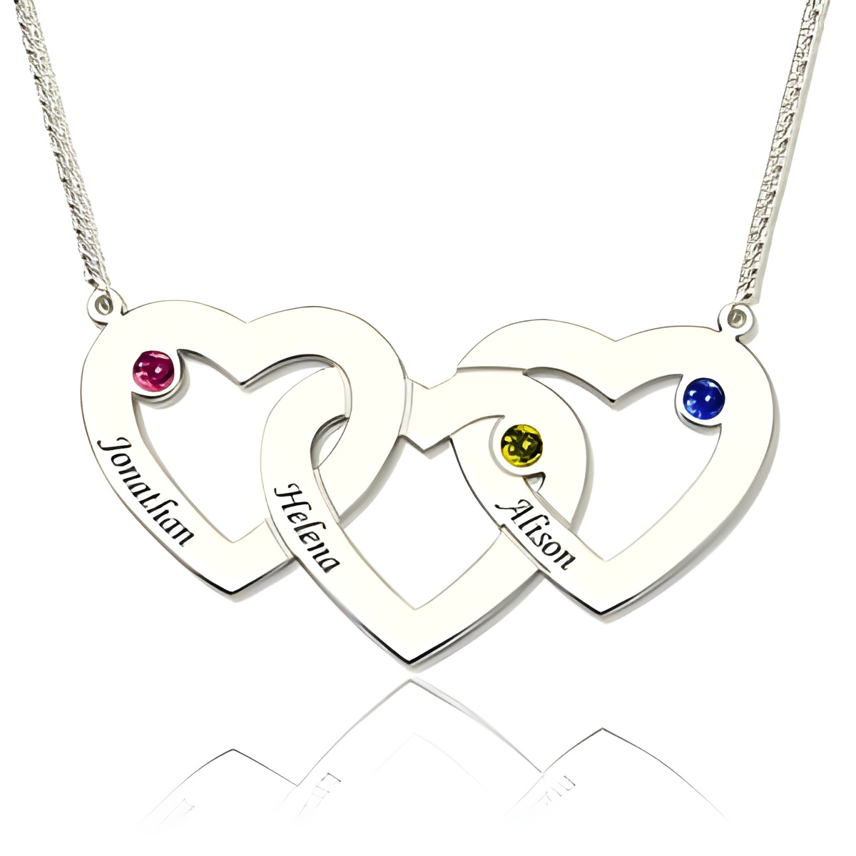 Intertwined hearts birthstone name necklace for loved ones