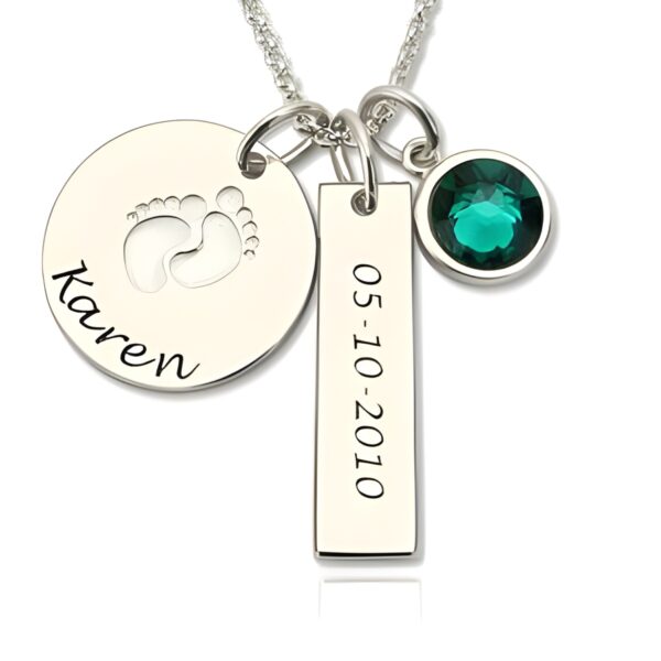 Baby feet birthstone necklace for new moms