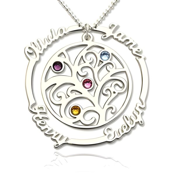 Birthstone Family Tree Name Necklace for family love