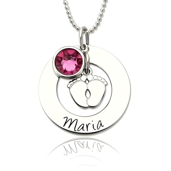 Baby footprint birthstone necklace for new moms