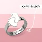 Embrace Motherhood's Tender Touch – Engraved Baby Feet Sterling Silver Ring – A Cherished Keepsake for New Moms - Image 2