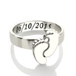 Embrace Motherhood's Tender Touch – Engraved Baby Feet Sterling Silver Ring – A Cherished Keepsake for New Moms - Image 4