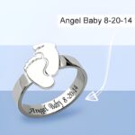 Embrace Motherhood's Tender Touch – Engraved Baby Feet Sterling Silver Ring – A Cherished Keepsake for New Moms - Image 5