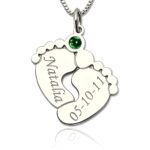 Embrace New Beginnings – Engraved Baby Feet Necklace with Birthstone – A Tender Keepsake for New Moms - Image 2
