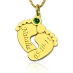 Embrace New Beginnings – Engraved Baby Feet Necklace with Birthstone – A Tender Keepsake for New Moms - Image 3