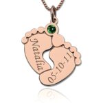 Embrace New Beginnings – Engraved Baby Feet Necklace with Birthstone – A Tender Keepsake for New Moms - Image 4