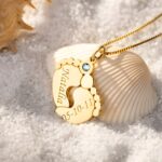 Embrace New Beginnings – Engraved Baby Feet Necklace with Birthstone – A Tender Keepsake for New Moms - Image 6