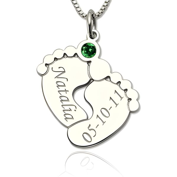 Engraved baby feet necklace with birthstone for new moms