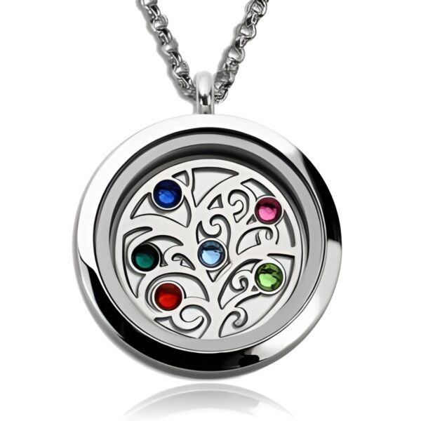 Birthstone tree of life locket necklace for family