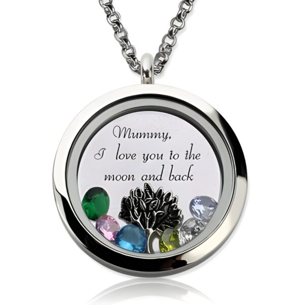 Floating crystal living locket necklace for family stories