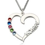 Personalized heart necklace for moms with birthstones