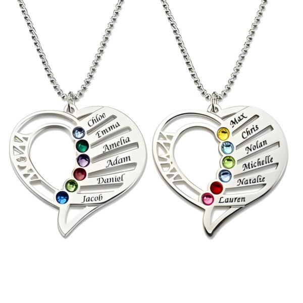 Engraved heart birthstone necklace for moms