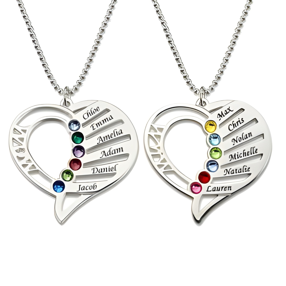 Engraved heart birthstone necklace for moms