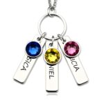 Engraved birthstone bar necklace for moms