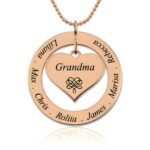 Engraved rose gold circle necklace for grandmothers