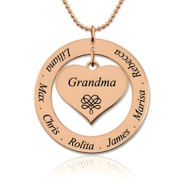Engraved rose gold circle necklace for grandmothers