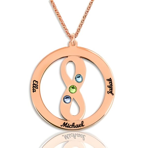 Circle name necklace with infinity symbol for loved ones