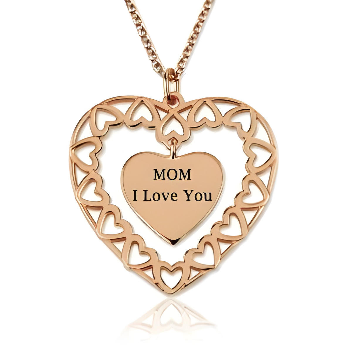 Engraved rose gold love circle necklace for Mom