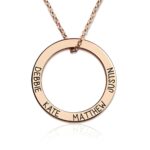 Engraved rose gold hoop necklace symbolizing love