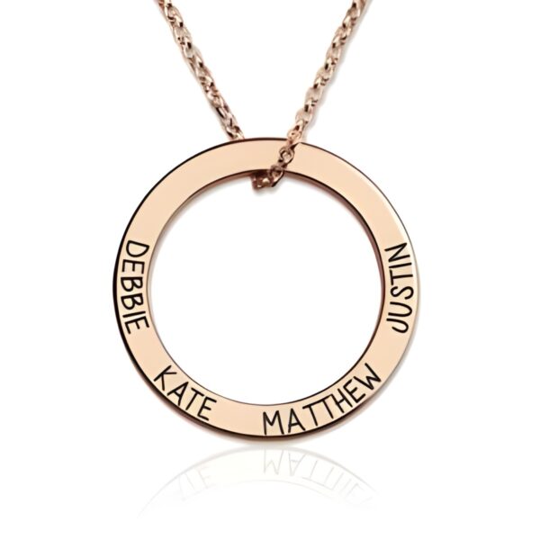 Engraved rose gold hoop necklace symbolizing love