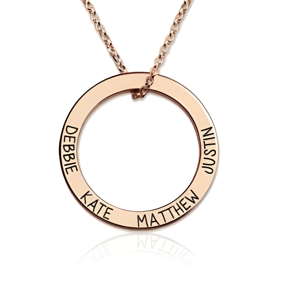 Engraved rose gold hoop necklace symbolizing love
