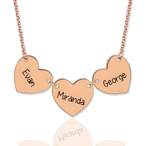Engraved triple heart name necklace for cherished memories
