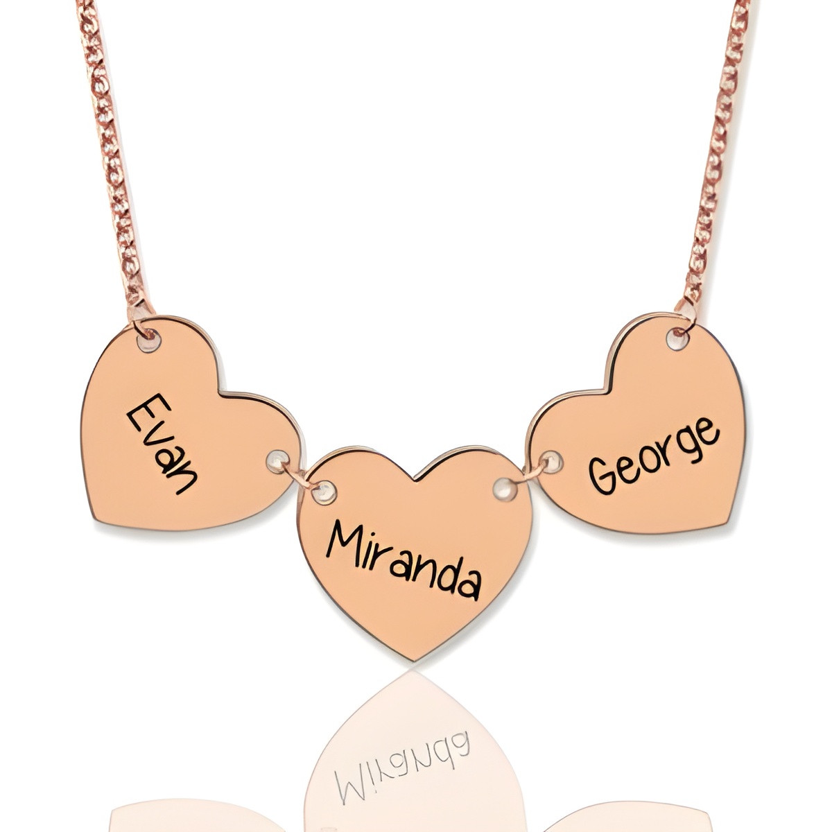 Engraved triple heart name necklace for cherished memories
