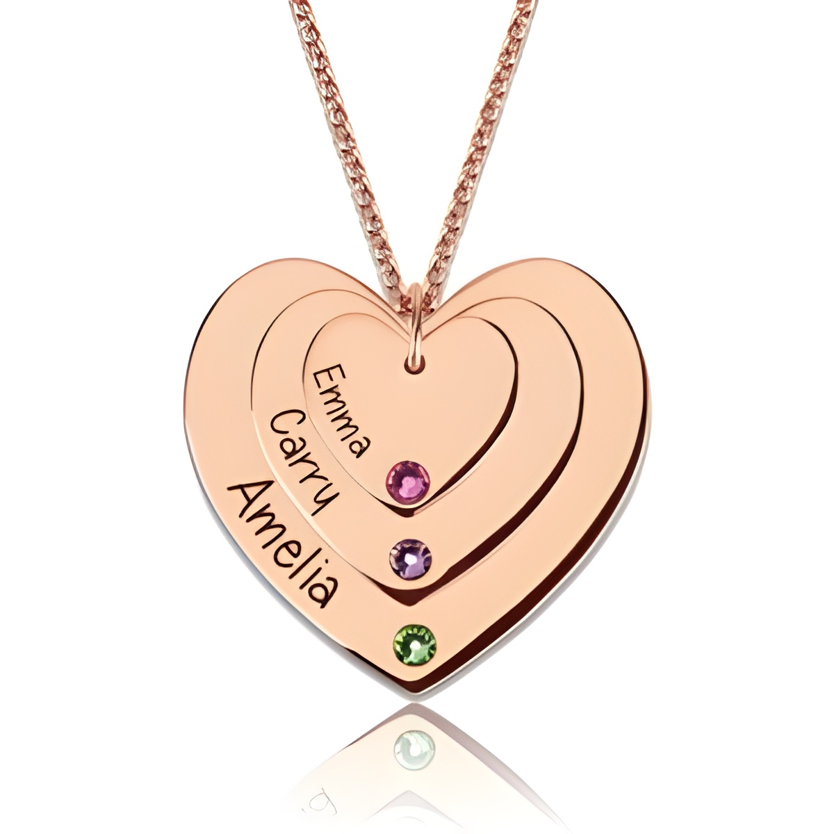 Triple heart birthstone necklace symbolizing eternal love