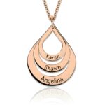 Engraved rose gold drop necklace for family love
