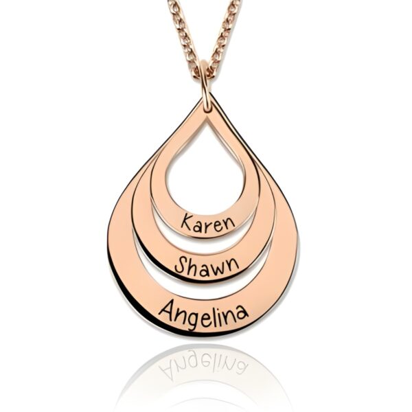 Engraved rose gold drop necklace for family love