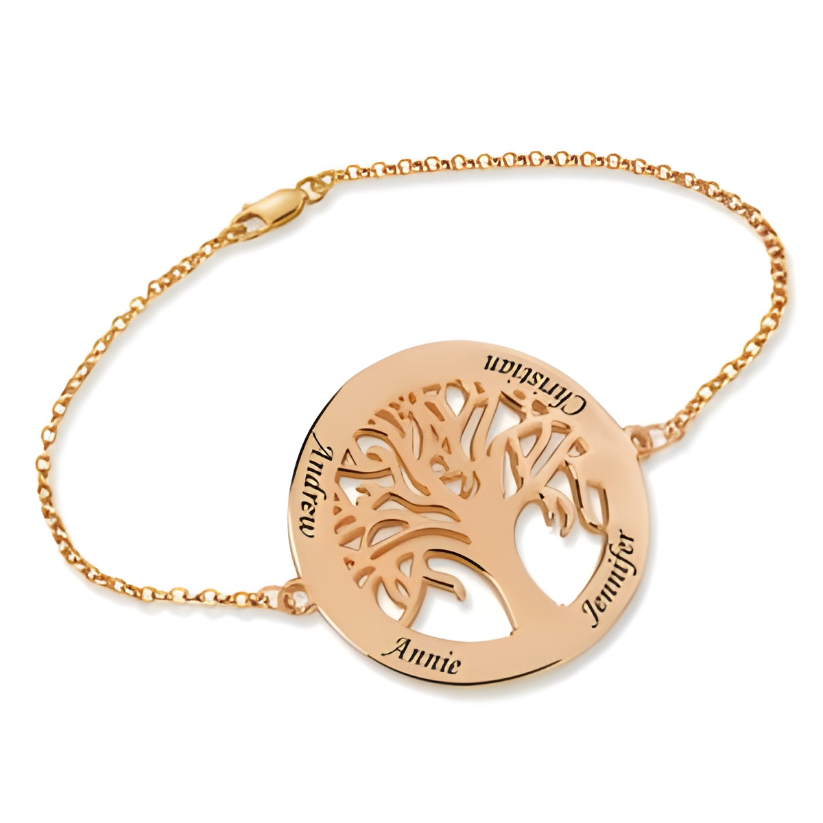 Custom family tree name bracelet in rose gold