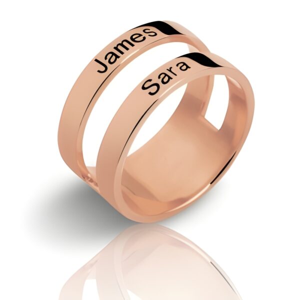 Engraved two-name rose gold ring for mom