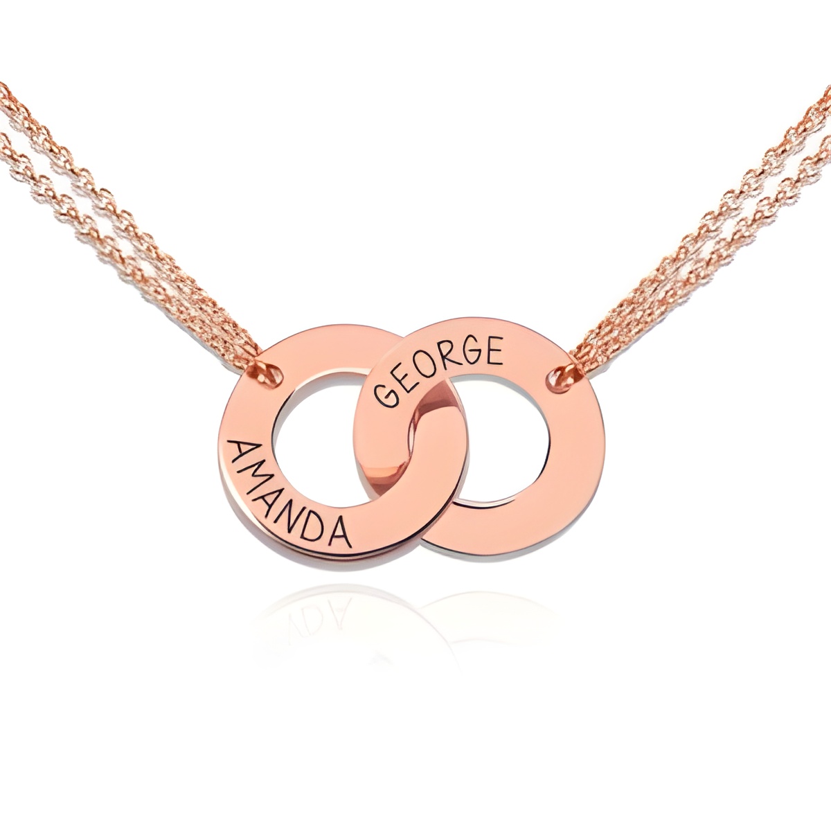 Engraved interlocking circle necklace symbolizing love