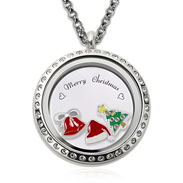Custom floating locket necklace celebrating Christmas spirit