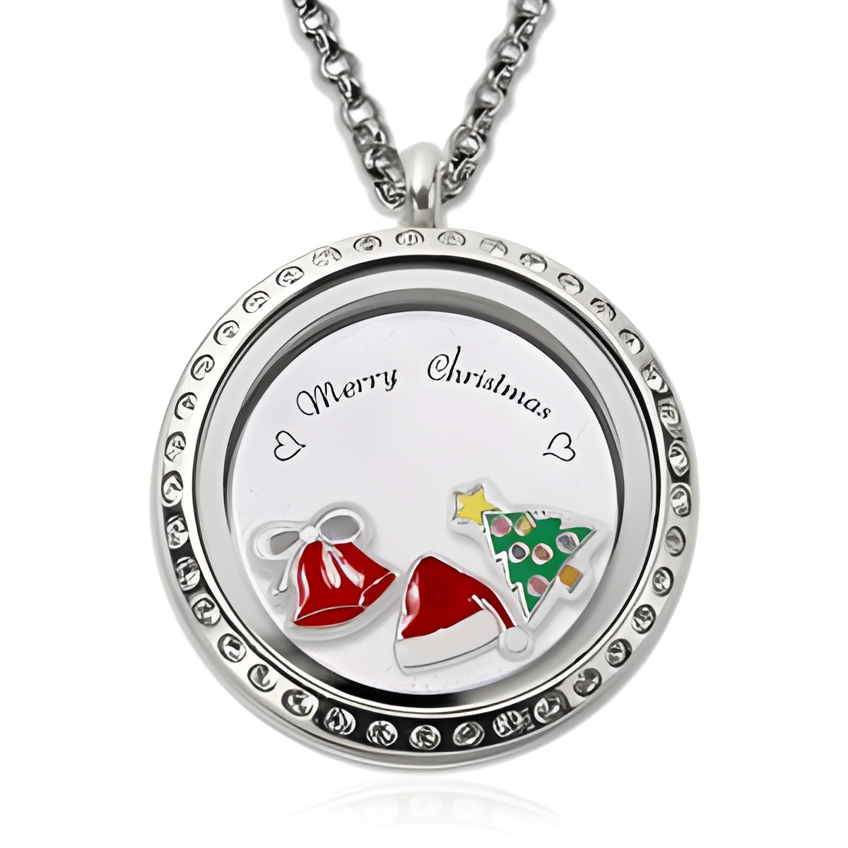Custom floating locket necklace celebrating Christmas spirit