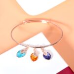 Embrace Family Love – Birthstone & Initial Leaf Bangle – A Cherished Keepsake for Mom & Grandmother - Image 2