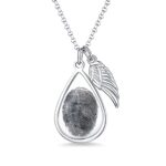 Teardrop fingerprint necklace with angel wing charm