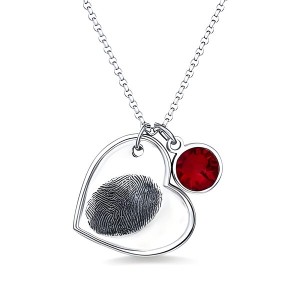 Heart-Shaped Fingerprint Necklace with Birthstone