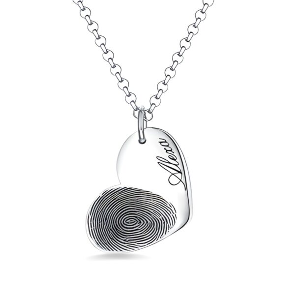 Fingerprint heart necklace with name for cherished memories