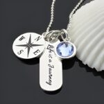 Celebrate New Beginnings – Engraved Compass Bar Necklace with Birthstone – For the Proud Graduate - Image 3