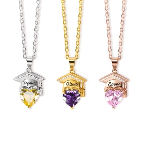Heart-shaped birthstone graduation necklace for 2024