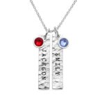 Personalized hammered bar necklace with birthstones