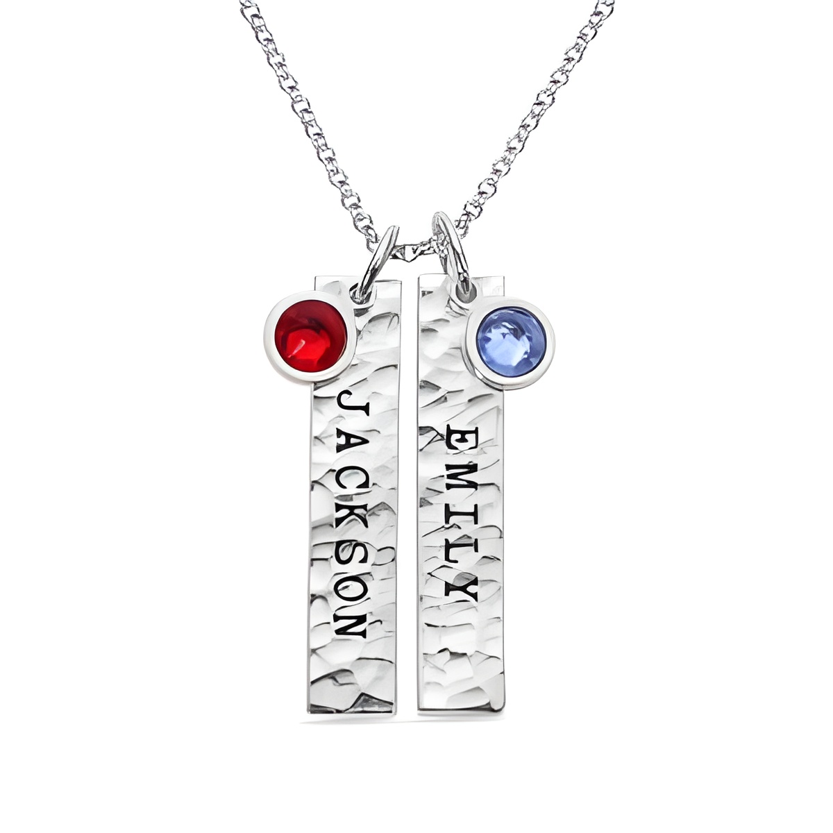 Personalized hammered bar necklace with birthstones