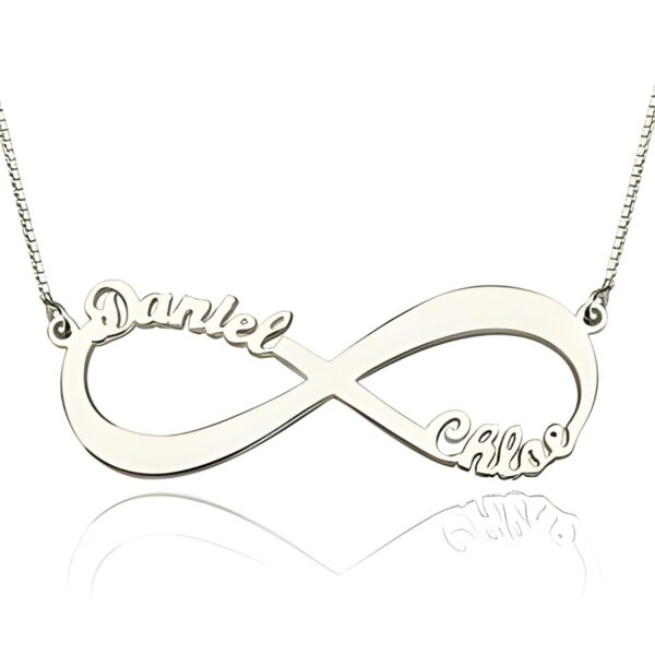 Double name infinity necklace symbolizing eternal love