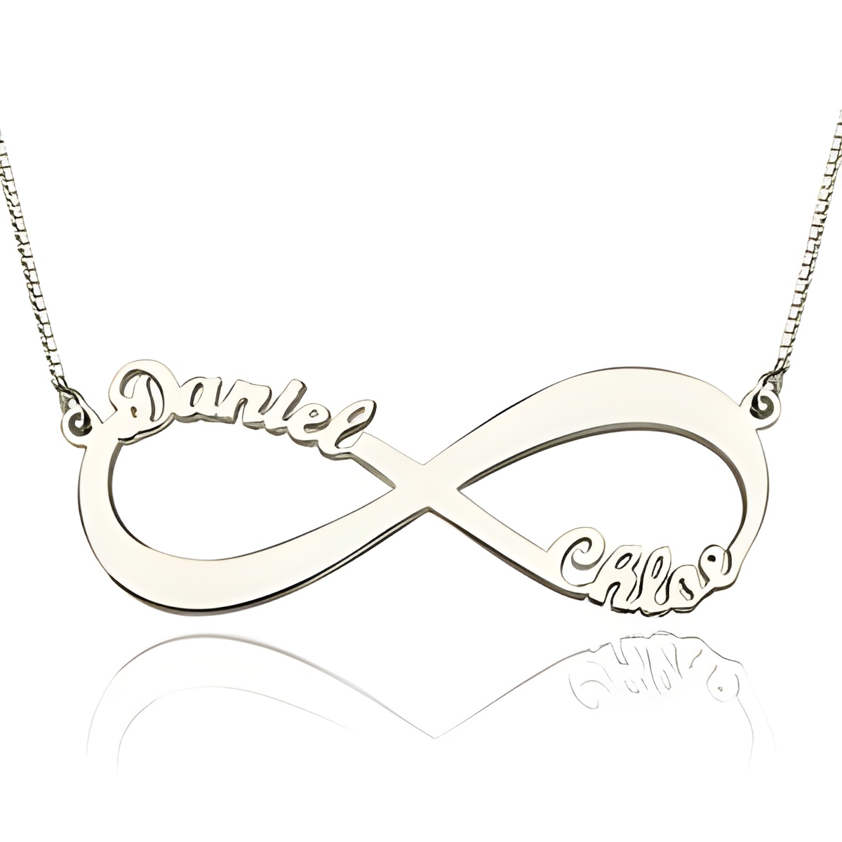 Double name infinity necklace symbolizing eternal love
