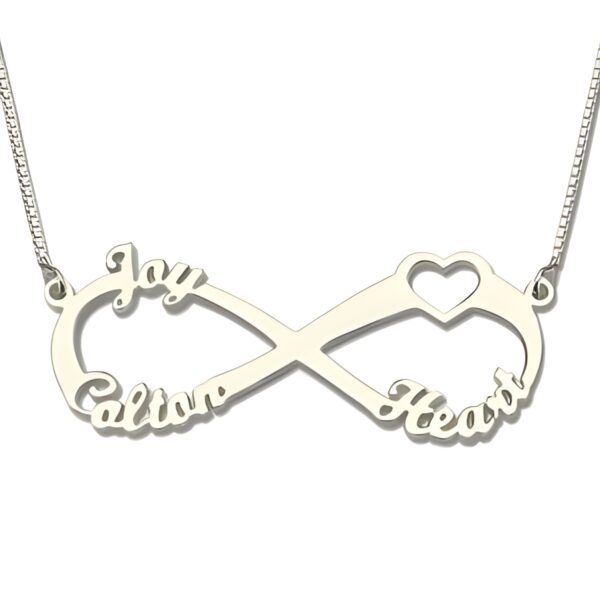 Heart Infinity Necklace with Three Names for loved ones