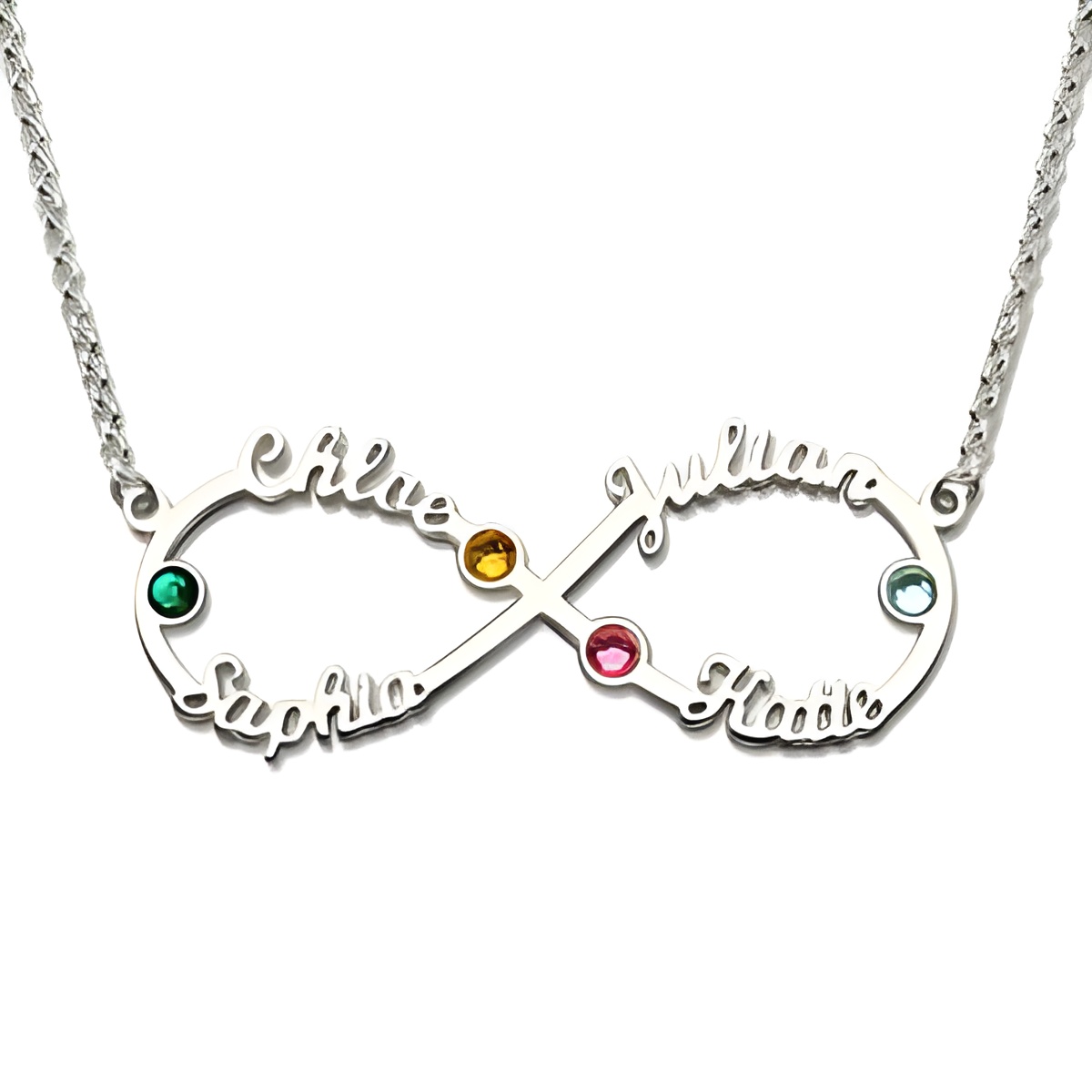 Infinity Name Necklace with Birthstones for loved ones