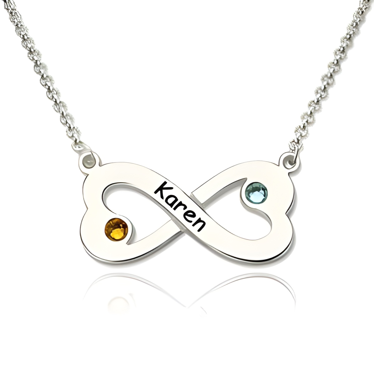 Engraved infinity heart necklace with birthstone